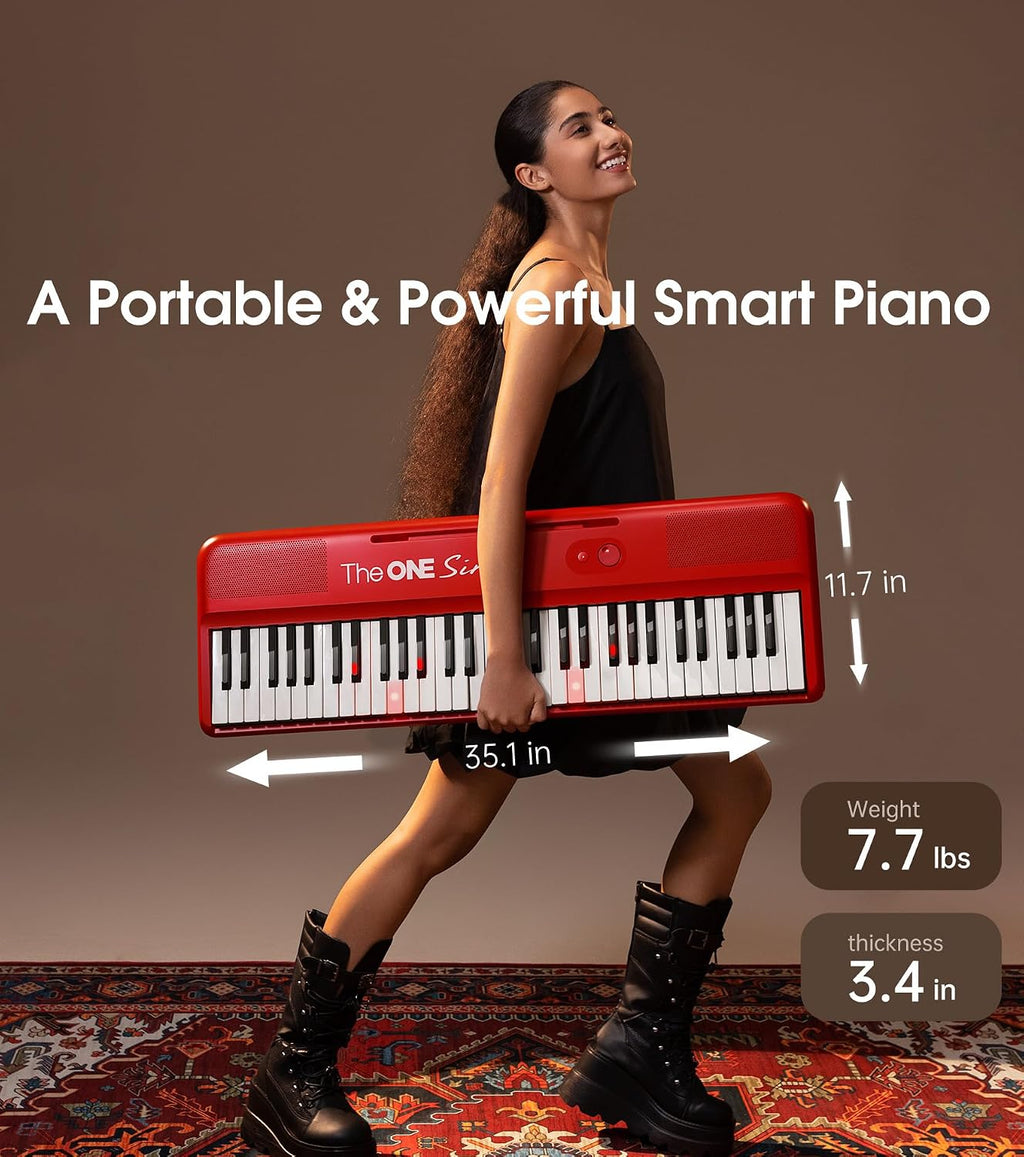 The ONE Keyboard Piano Sing, 61 Keys Piano Keyboard For Singing & Practice with Bluetooth, Sheet Music Stand and Huge Library of Songs for Sing-Along, Electric Piano For Music Lover & Beginner (Red)