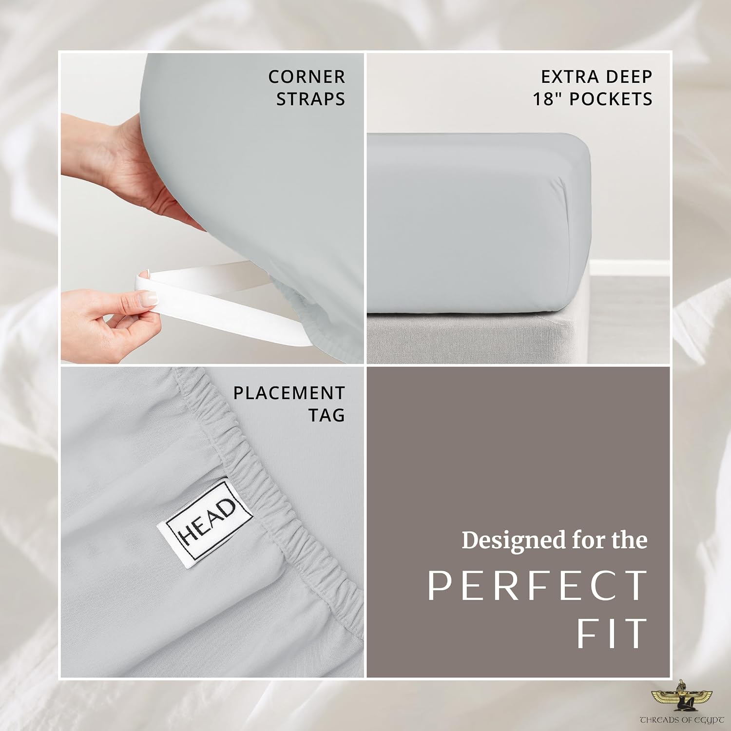 100% Egyptian Cotton Sheets Queen Size | 1200 Thread Count | CEA Gold Seal Certified | Heavyweight & Ultra Smooth Finish | Cooling for Hot Sleepers | 18' Deep Pocket [Grey]