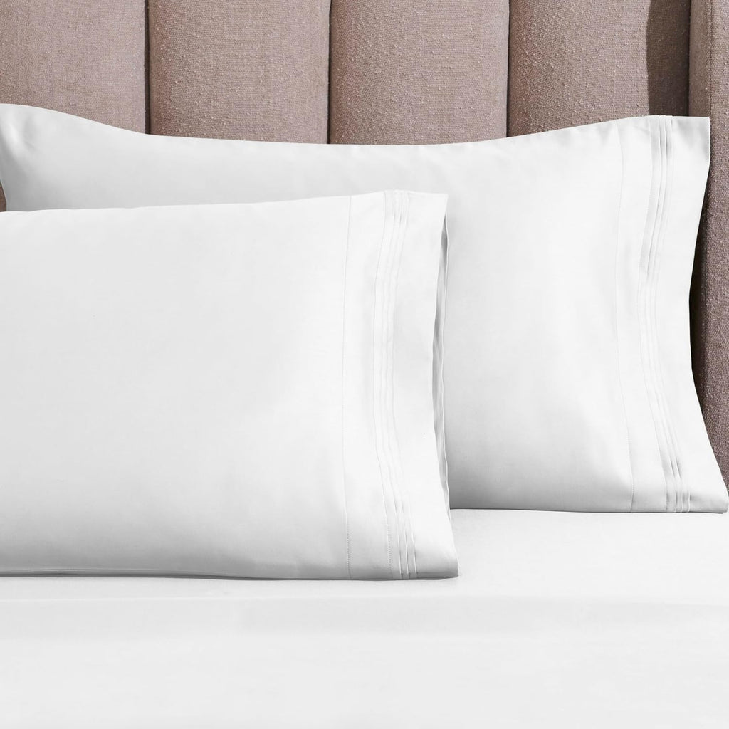 Superior Egyptian Cotton 4 Piece Sheet Set, Luxury 1500 Thread Count, Modern Design, Sustainable Sheets, Ultra-Soft Basics, Solid, Deep Pocket Fitted Sheet, Flat Sheet, Pillowcases, Queen, White