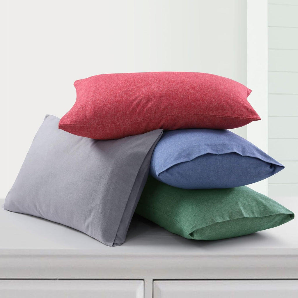 Tribeca Living Yarn Dyed 100% Cotton Queen Velvety Soft Portuguese Flannel Bed Sheet Set, Extra Deep Pocket 4-Piece Bedding Set, 180-GSM Cozy Flannel, Heather Evergreen
