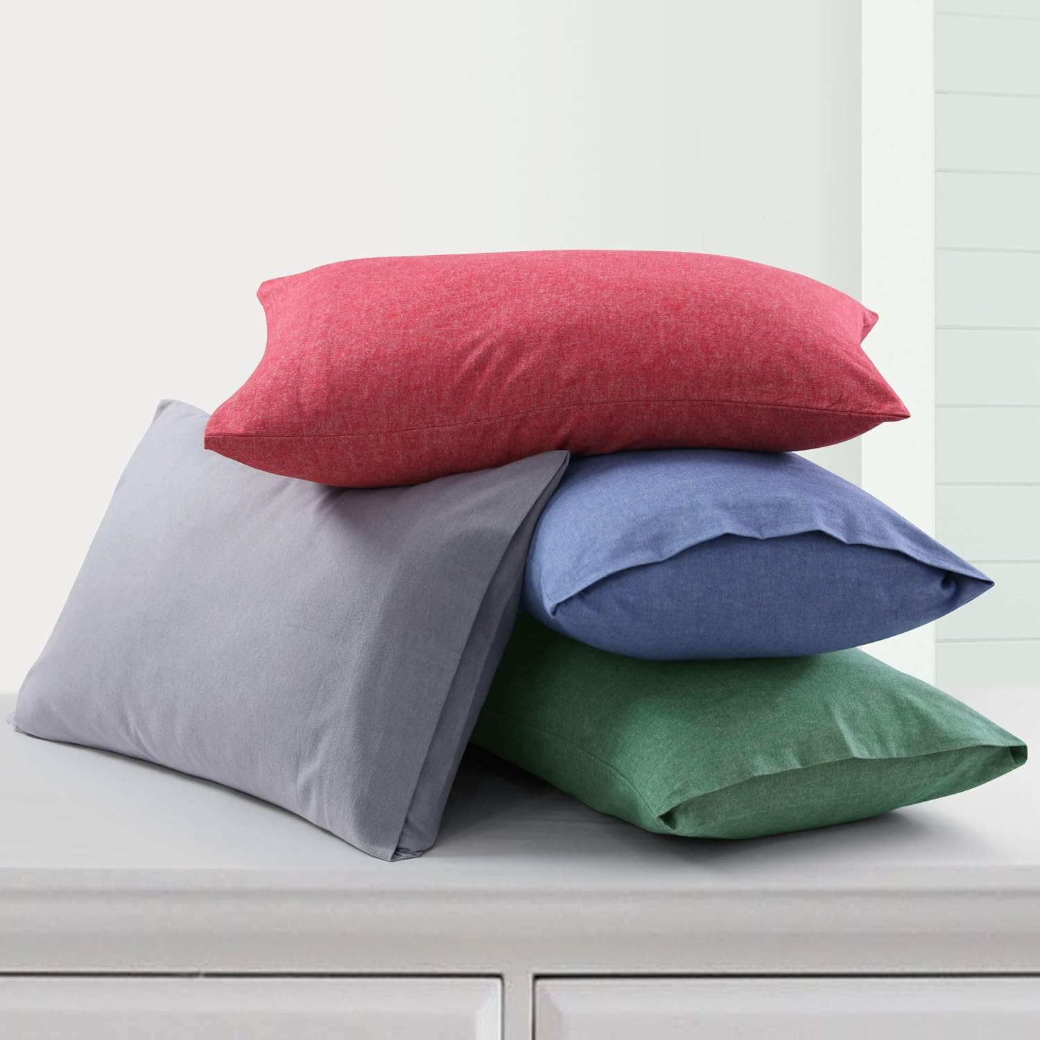 Tribeca Living Yarn Dyed 100% Cotton Queen Velvety Soft Portuguese Flannel Bed Sheet Set, Extra Deep Pocket 4-Piece Bedding Set, 180-GSM Cozy Flannel, Heather Evergreen