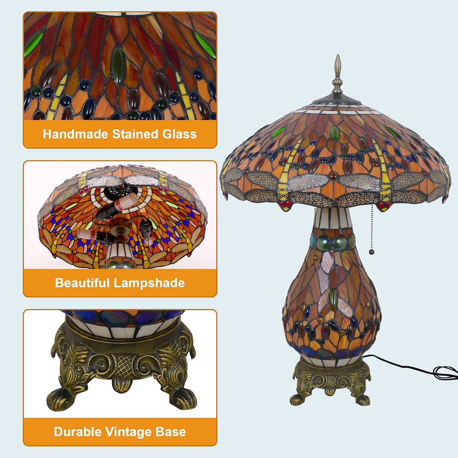 Tiffany Style Table Lamp Beautiful Dragonfly Tiffany Lamp Handmade Stained Glass Lamp 18x18x27 Inches Mother-Daughter Style Desk Reading Light Decor for Bedroom Living Room Home Office