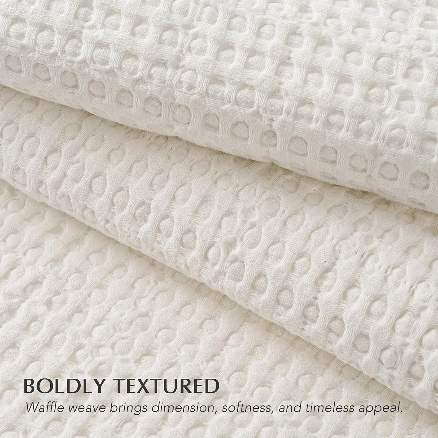 EverGrace Stonewashed 100% Natural Cotton Waffle Quilt Set Queen Size 3 Pieces, Durable, Textured & Substantial Bedding, Quilted Coverlet Bedspread with 2 Shams for All Seasons, Bright White