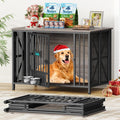 EasyCom Foldable Dog Crate Furniture, 41.3' Dog Crates for Medium/Large Dogs, Wooden Dog Kennel Indoor with Tag & Adjustable Bowls, Dog Cage Use as End Table/TV Stand, Oak Grey