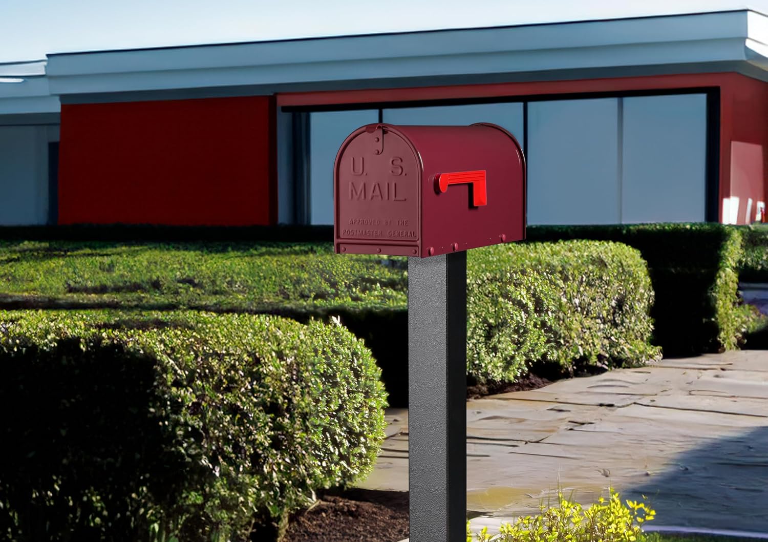 Janzer Post with Mailbox (Black Post with Burgundy Mailbox)