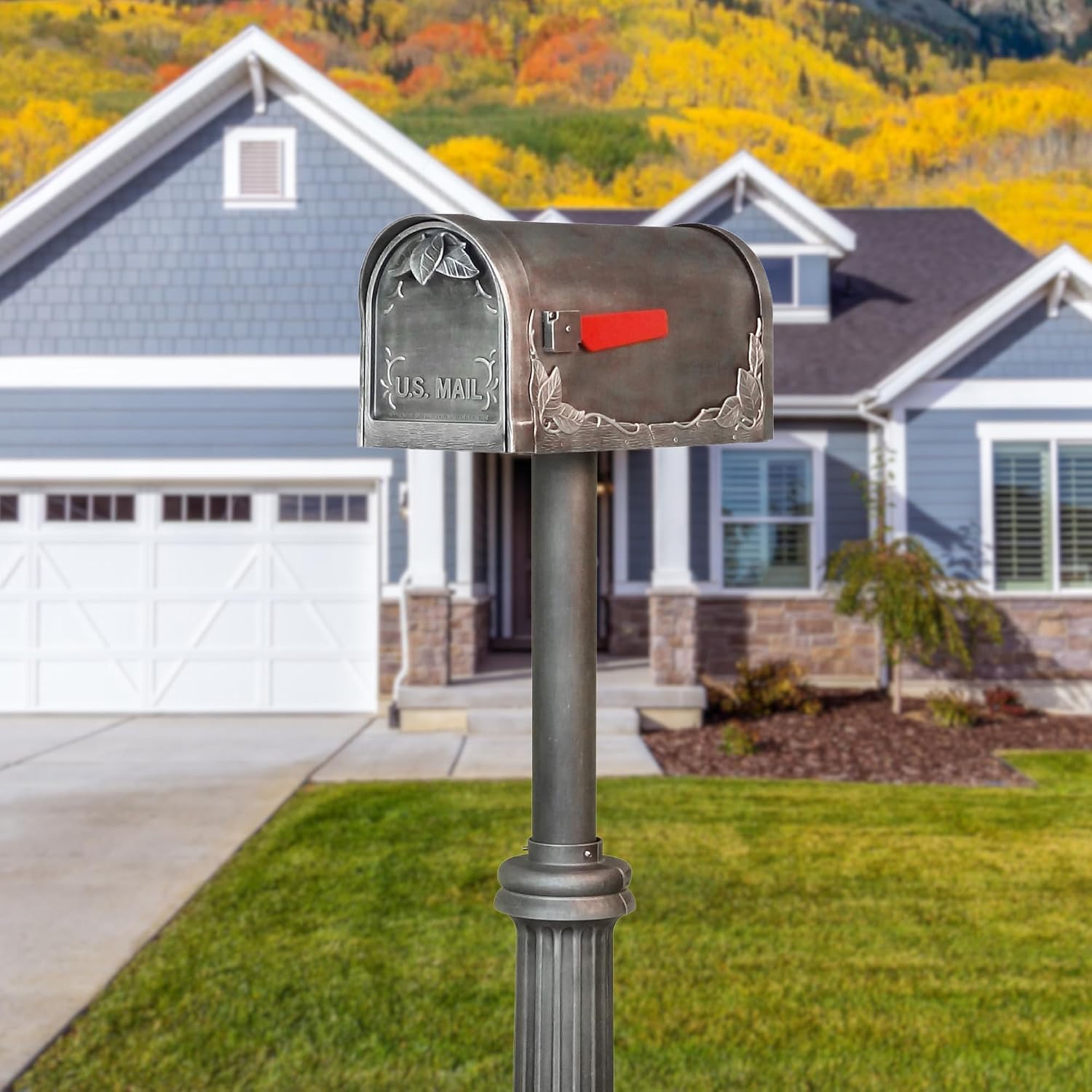 Special Lite Floral Curbside Mailbox - Swedish Silver Cast Aluminum Mailbox for Post Mount - SCF-1003-SW