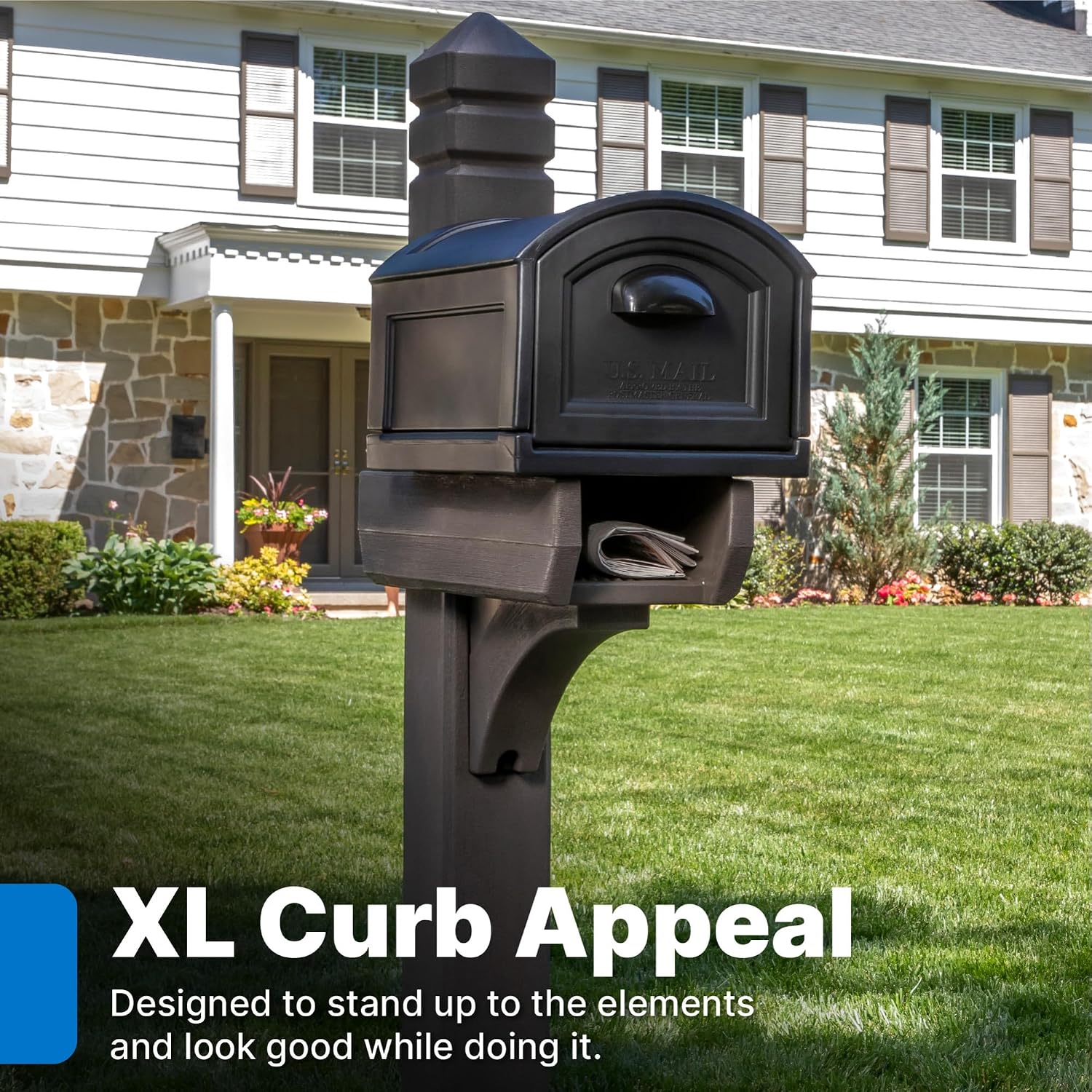 Step2 Lakewood Extra Large Mailbox & Post, Weather Resistant, Large Outdoor Mailboxes, Made of Durable Plastic, Easy to Install, Flag Included, Brown