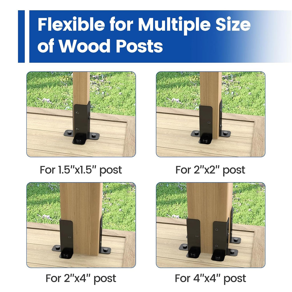 Muzata 4Pack Adjustable Post Base Brackets Deck Post Anchor Fit for Deck Railing Mailbox WT32 Bundle with 50Pack 32' Aluminum Deck Balusters Square Black for Wood and Composite Deck WT26