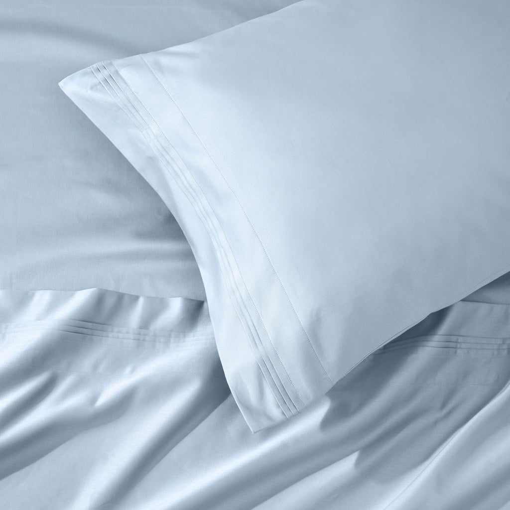 Superior Egyptian Cotton 4 Piece Sheet Set, Luxury 1000 Thread Count, Eco-Friendly, Sustainable Sheets, Ultra-Soft Basics, Solid, Deep Pocket Fitted Sheet, Flat Sheet, Pillowcases, Queen, Light Blue