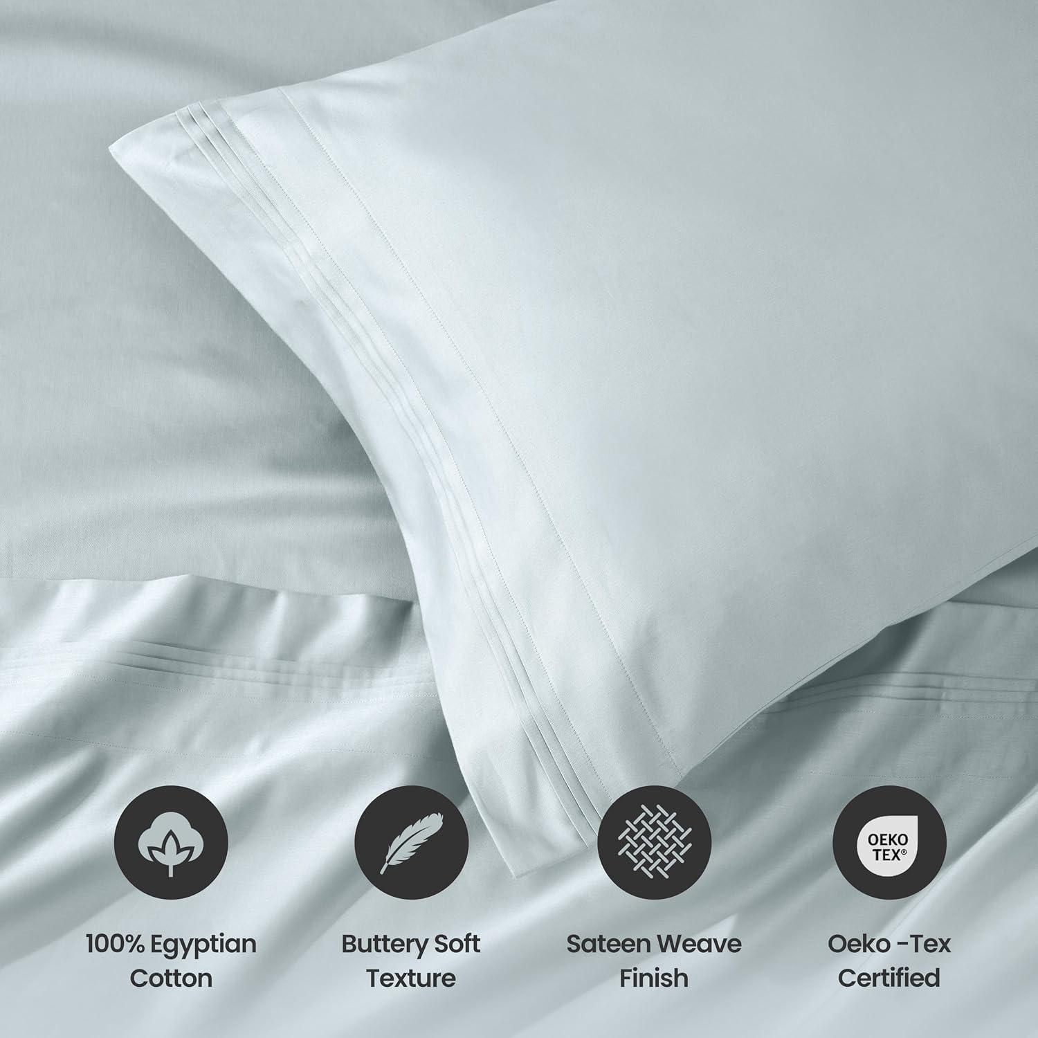 Superior Egyptian Cotton 4 Piece Sheet Set, Luxury 1000 Thread Count, Eco-Friendly, Sustainable Sheets, Ultra-Soft Basics, Solid, Deep Pocket Fitted Sheet, Flat Sheet, Pillowcases, Queen, Baby Blue