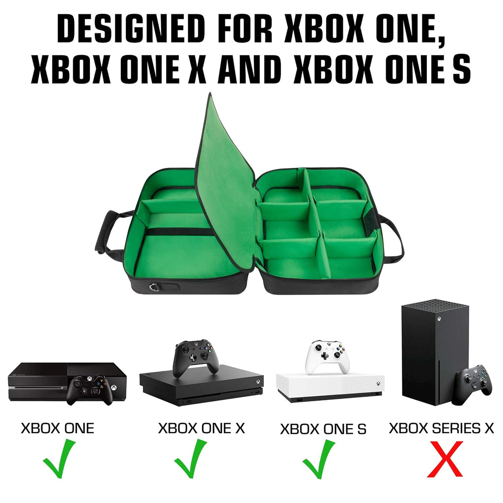 USA Gear Console Case (PS4 Blue, Xbox Green & Switch Red) Console Travel Bag Compatible with PlayStation 4 / Xbox One / Xbox 360 / Nintendo Switch Customizable Interior & Water Resistant Exterior