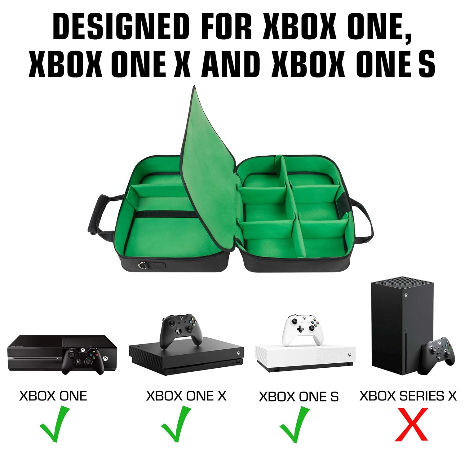 USA Gear Console Case (PS4 Blue, Xbox Green & Switch Red) Console Travel Bag Compatible with PlayStation 4 / Xbox One / Xbox 360 / Nintendo Switch Customizable Interior & Water Resistant Exterior