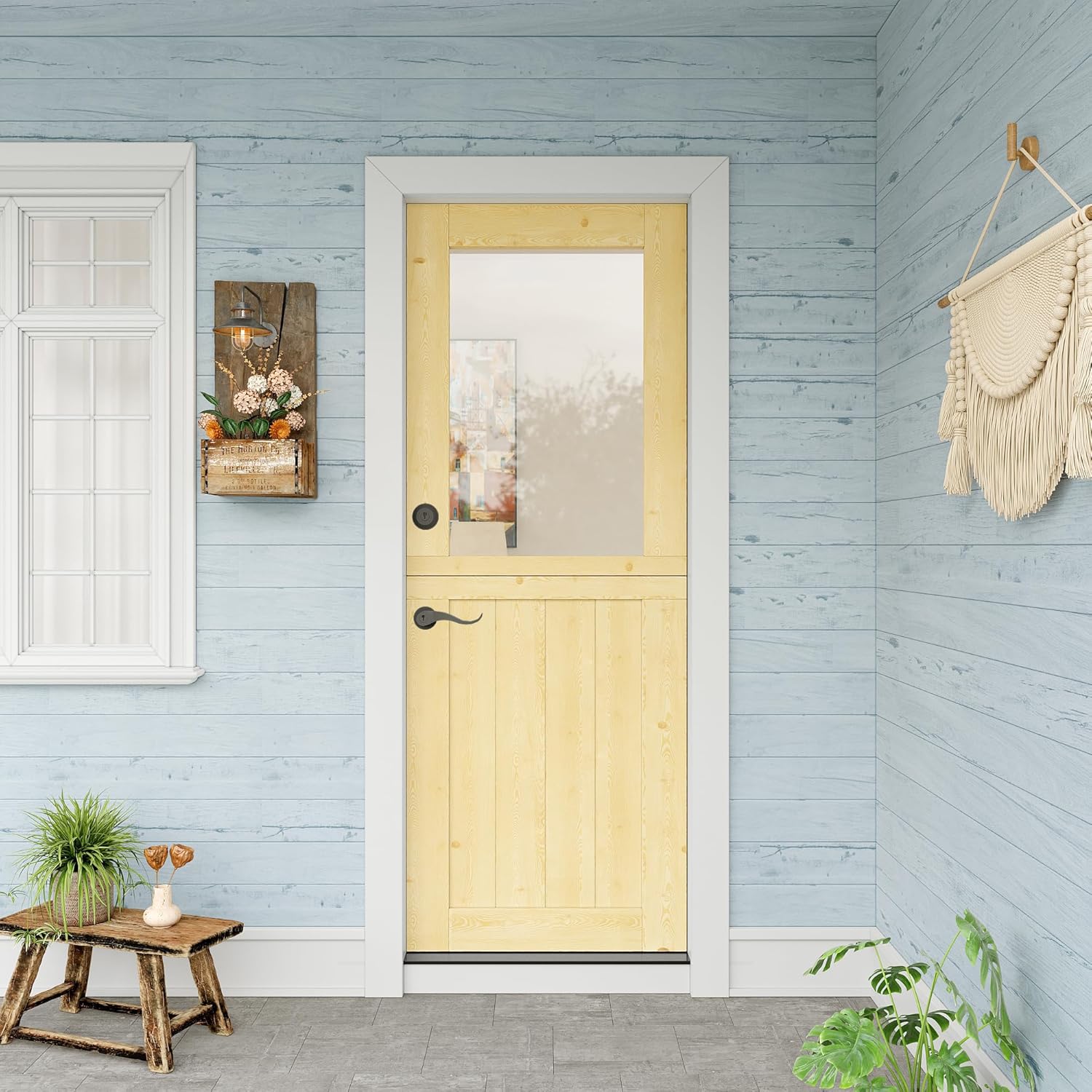 30' x 80' Exterior Dutch Entry Door (Front/Outside) - 1.75' Solid Pine with 1-Lite Glass, Half Panel,Interior Doors Slab for Home Entryway/Back w/4 Hinges+1 Latch +1 Slab+1 Lock Set