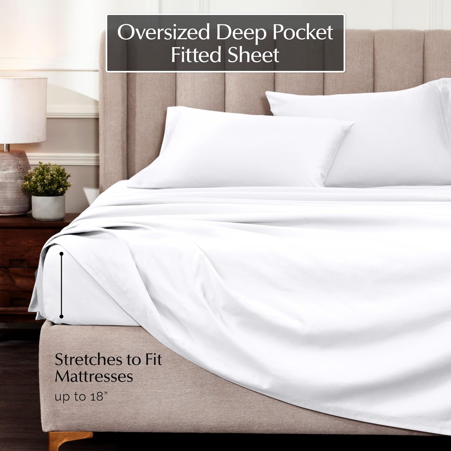 Superior Egyptian Cotton 4 Piece Sheet Set, Luxury 1000 Thread Count, Modern Design, Sustainable Sheets, Soft Basics, Solid, Deep Pocket Fitted Sheet, Flat Sheet, Pillowcases, Olympic Queen, White