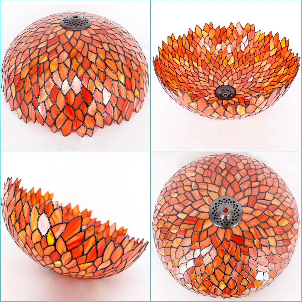 Large Tiffany Lamp Shade Replacement Only 16Inch Stained Glass Lampshade Fit For Table Lamps FLoor Lamp Ceiling Fixture Pendant Hanging Light Home Office Decoration (Wisteria Red Orange)