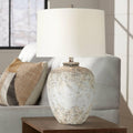 360 Lighting Astaire 27' Tall Urn Jar Farmhouse Rustic Table Lamp Weathered Vintage Finish Single Linen White Shade Living Room Bedroom Bedside Nightstand House Office Home Reading Kitchen