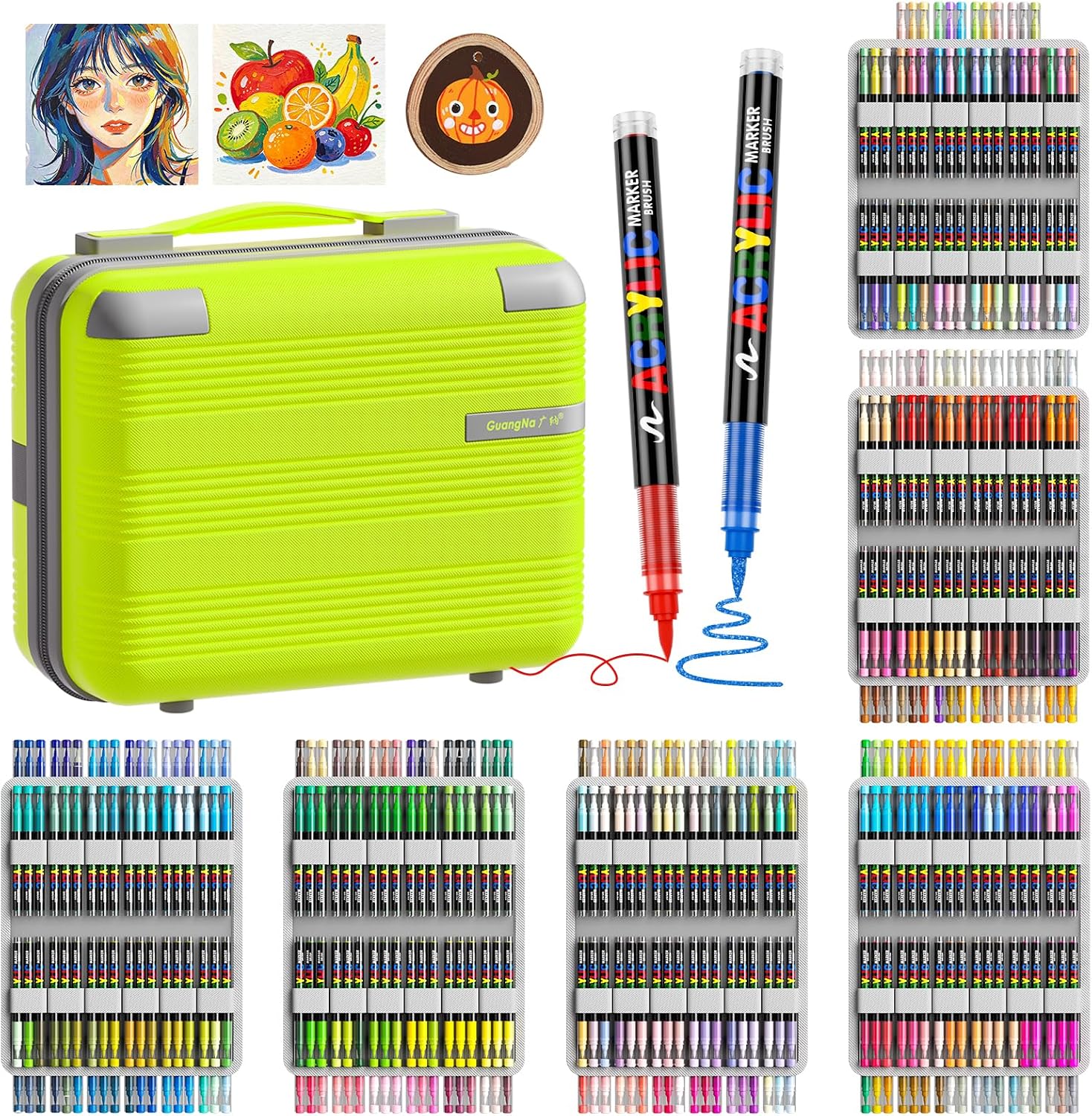 408 Colors Acrylic Paint Markers Set Soft Brush Tip, Includes 360 Colors Acrylic Markers & 48 Colors Metaliic Markers, Odorless, Waterproof, Quick-Dry, for Rock Painting, Canvas, Egg & DIY Crafts