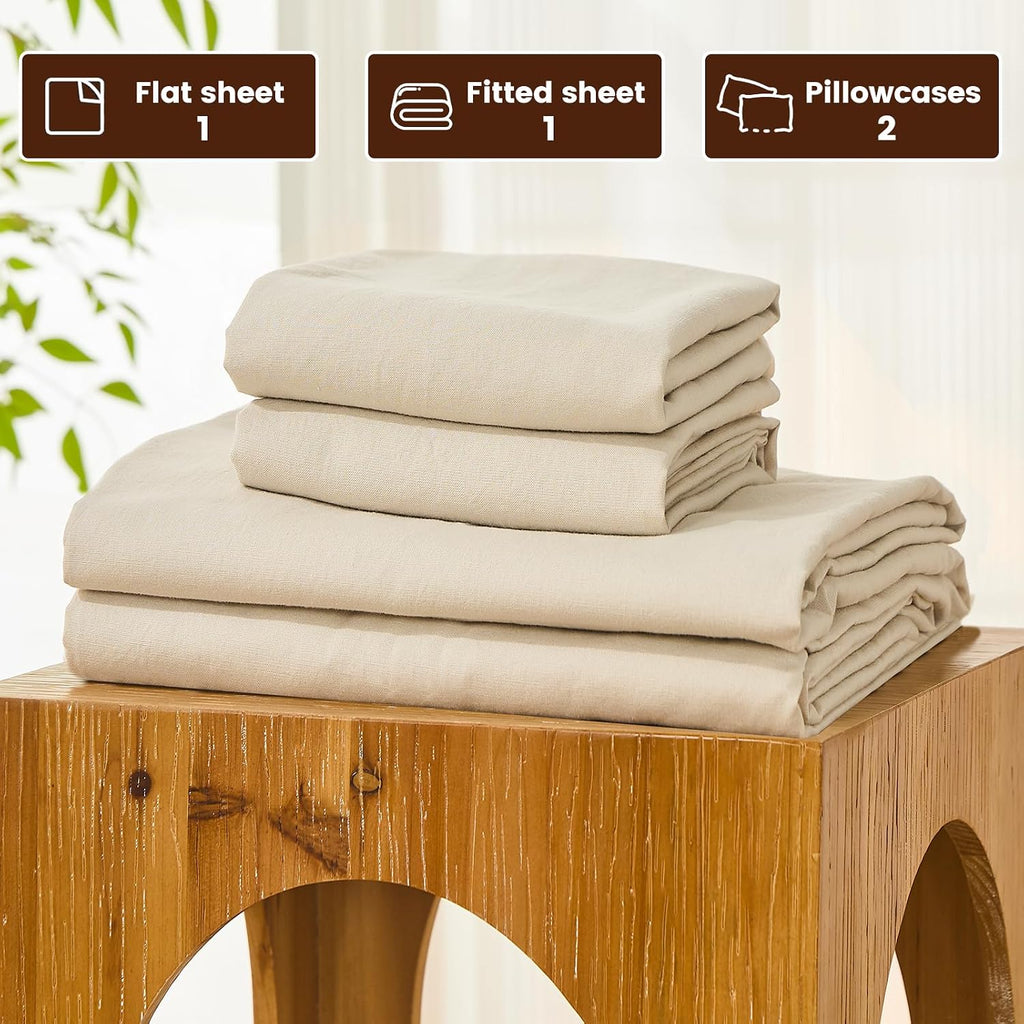 Bedlifes 100% French Pure Linen Sheets King Size Breathable and Cooling Flax Sheet Set Soft Durable and Moisture Wicking 16 Inch Deep Pocket-4 Piece(King,Linen)
