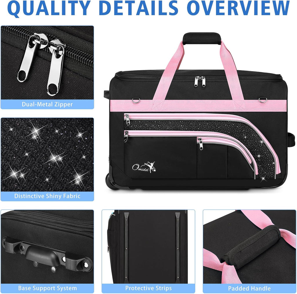 Dance Bag with Garment Rack, 28' Rolling Dance Suitcase Competition Duffle Bag with Garment Rack & Wheels | Versatile Compartments, Upgraded Stable System for Dance Shows, Travel, Cheer, Recital