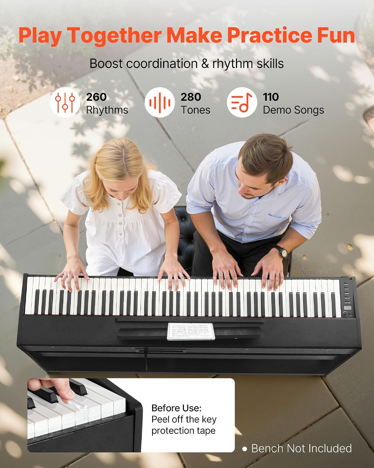 VEVOR Weighted Digital Piano, 88 Keys Fully Weighted, Electric Piano Keyboard with Furniture Stand, Power Adapter, Triple Pedal, Record Function, 280 Tones, Wireless Connection, for Beginners, Black