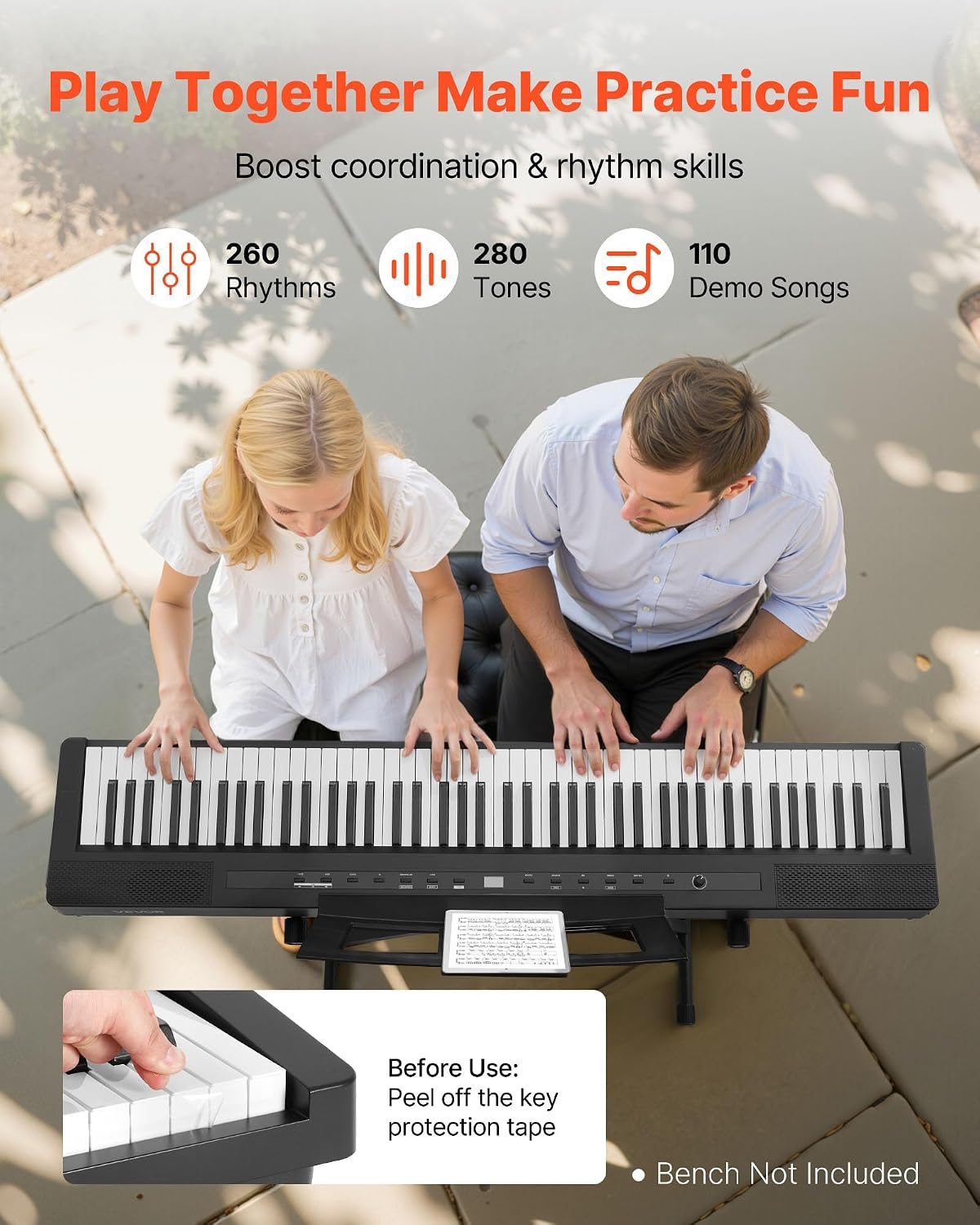 VEVOR Weighted Digital Piano, 88 Keys Fully Weighted, Electric Piano Dual Keyboard & Speakers with X Stand, Sustain Pedal, Recording Function, 280 Tones, Wireless Connection, for Beginners, Black