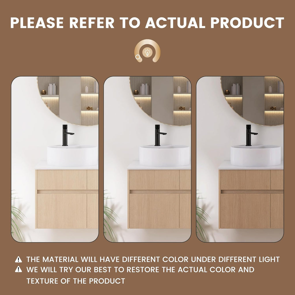 32 Inch Floating Bathroom Vanity with Sink, Modern Wall Mounted Cabinet, Ceramic Vessel Basin, 2 Soft Close Doors and 2 Drawer, White Oak