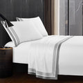 Casabolaj Shading Hotel Collection 4 Pieces Sheet Set 100% Egyptian Cotton Sateen 400 TC - Luxury Modern Sheet sets Queen King - Borders in Contrasting color Silver/Grey (Banyan, California King)