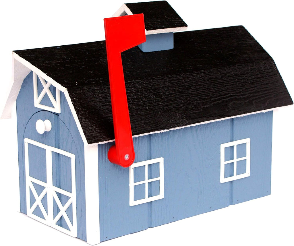 Deluxe Wooden Mailbox, Dutch Barn Style (Country Blue with White Trim)