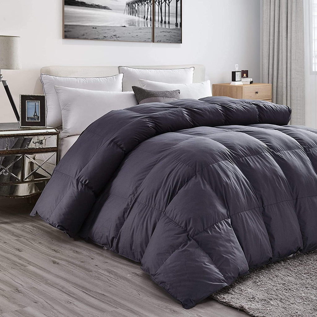 Luxurious All-Season Goose Down Feather Comforter Duvet Oversize 108 x 98 inches, Gray, Baffle Box, 1200 Thread Count 100% Egyptian Cotton Cover, 750+ Fill Power (California King/Palatial King)