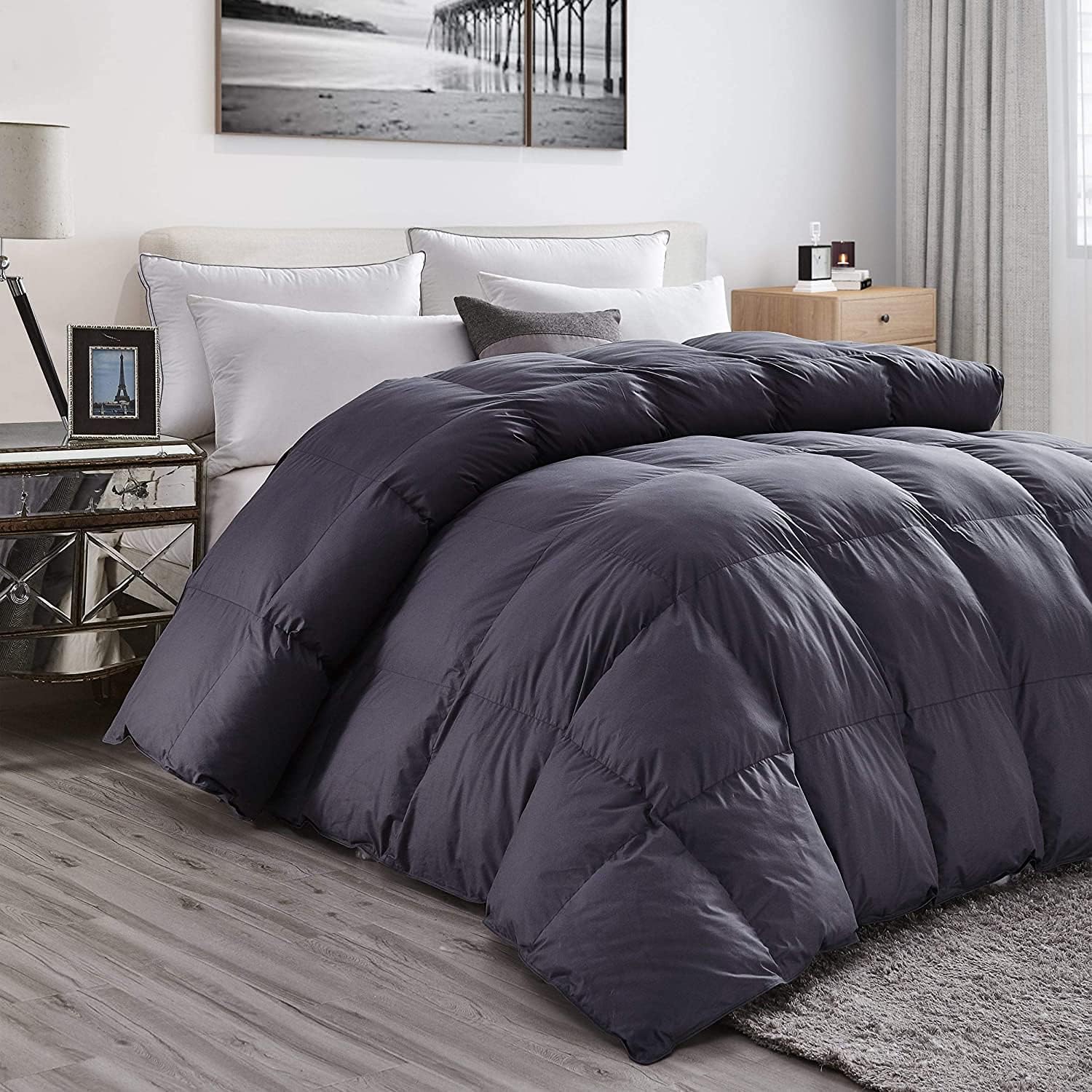 Luxurious All-Season Goose Down Feather Comforter Duvet Insert, Classic Gray, Premium Baffle Box, 1200 Thread Count 100% Egyptian Cotton Cover, 750+ Fill Power (Twin)