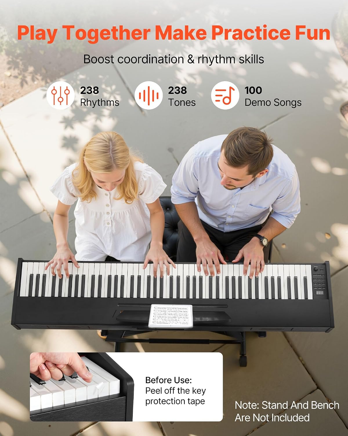 VEVOR Weighted Digital Piano, 88 Keys Fully Weighted, Electric Piano Dual Keyboard & Speakers, with Sustain Pedal, Recording Function, 238 Tones, Wireless Connection, for Beginners, Without Stand