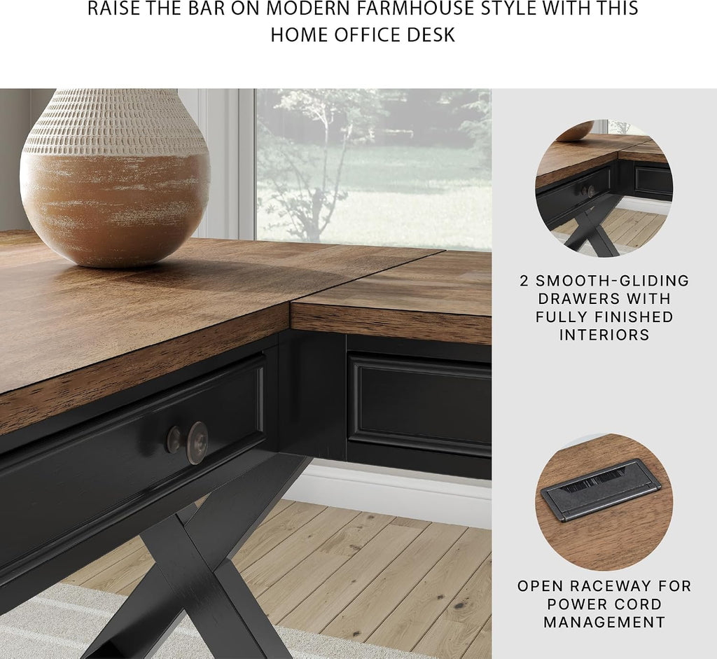 Signature Design by Ashley Wildenauer Casual 3-Drawer Home Office Desk and Return with Drop-Down Keyboard Tray and Cord Management, L-Shaped Desk, Wood, Mango Wood Veneer, Light Brown & Black
