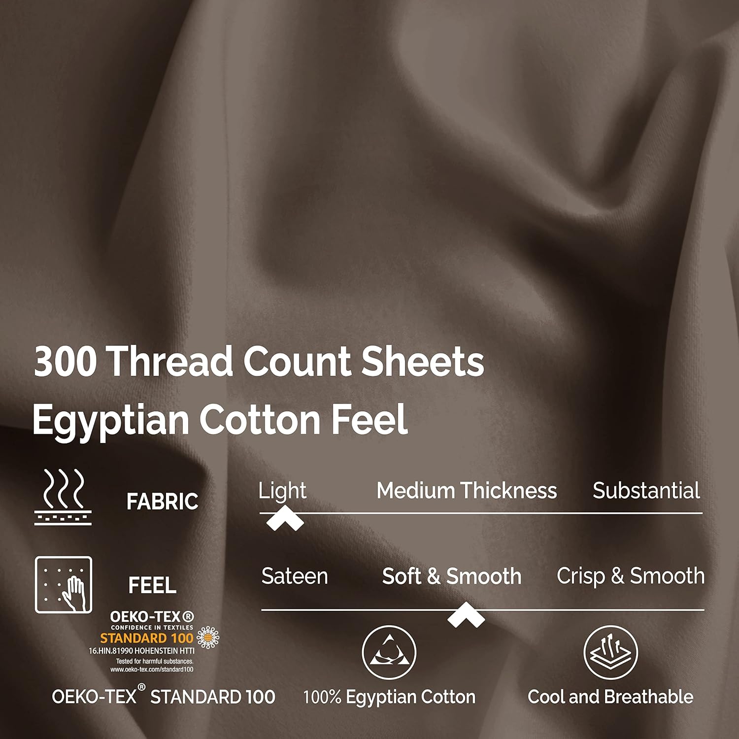 Superior 300 Thread Count Egyptian Cotton Sheet Set, 2 Fitted Sheets, Flat Sheet, 2 Pillowcases, Split King, Grey