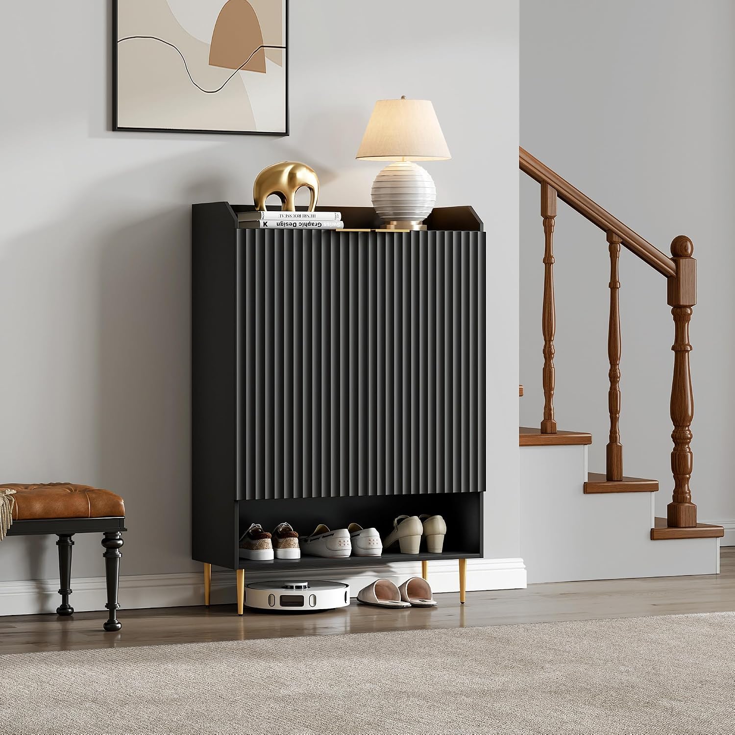 SICOTAS Shoe Cabinet Set of 2-56 Pairs Large Shoe Storage Cabinet, 50.7' Tall 7-Tier Entryway Shoe Cabinet Storage with Adjustable Shelves for Entryway Hallway Living Room Front Door, Black