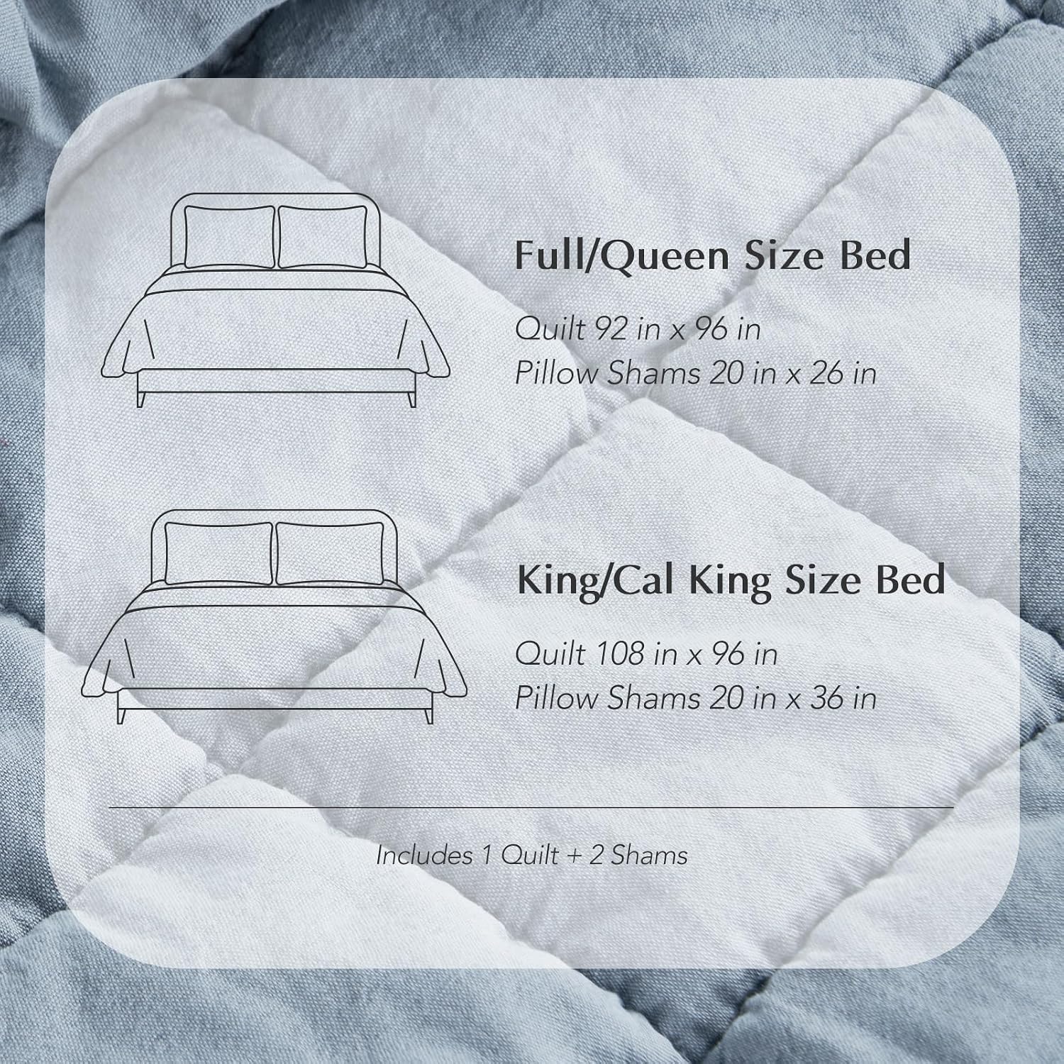 EVERGRACEHOME Stonewashed Cotton Quilt Set Queen Size, Ultra Soft Oversized Bedspread Coverlet Set, Lightweight Crinkle Box Stitch Bedding Sets for All Season, with 2 Matching Shams, Blue Linen