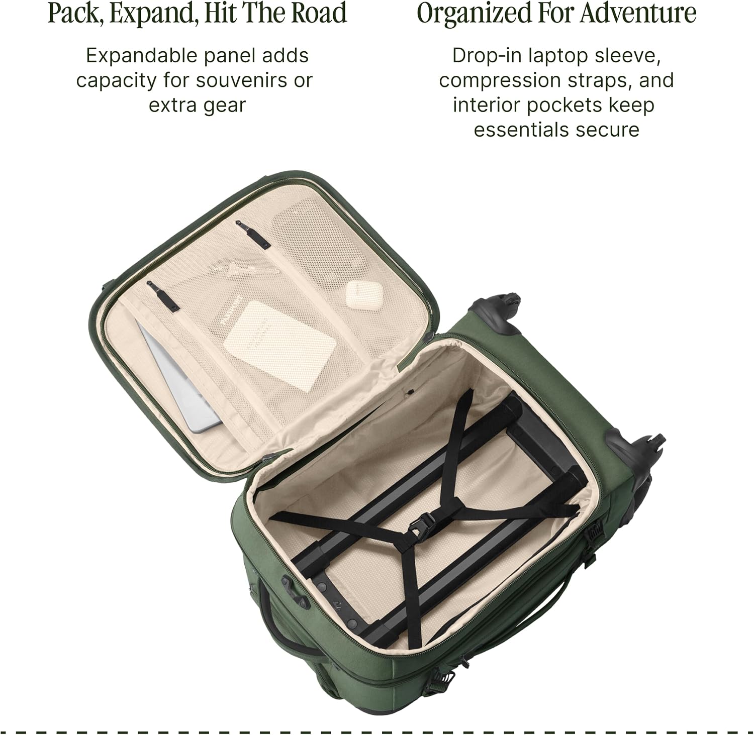 Eagle Creek Gear Warrior XE 4-Wheel Carry-On Luggage for Travel Essentials - Smooth Rolling Wheels - Lockable Zippers - Interior Laptop Sleeve - Jungle Green - 21.74'