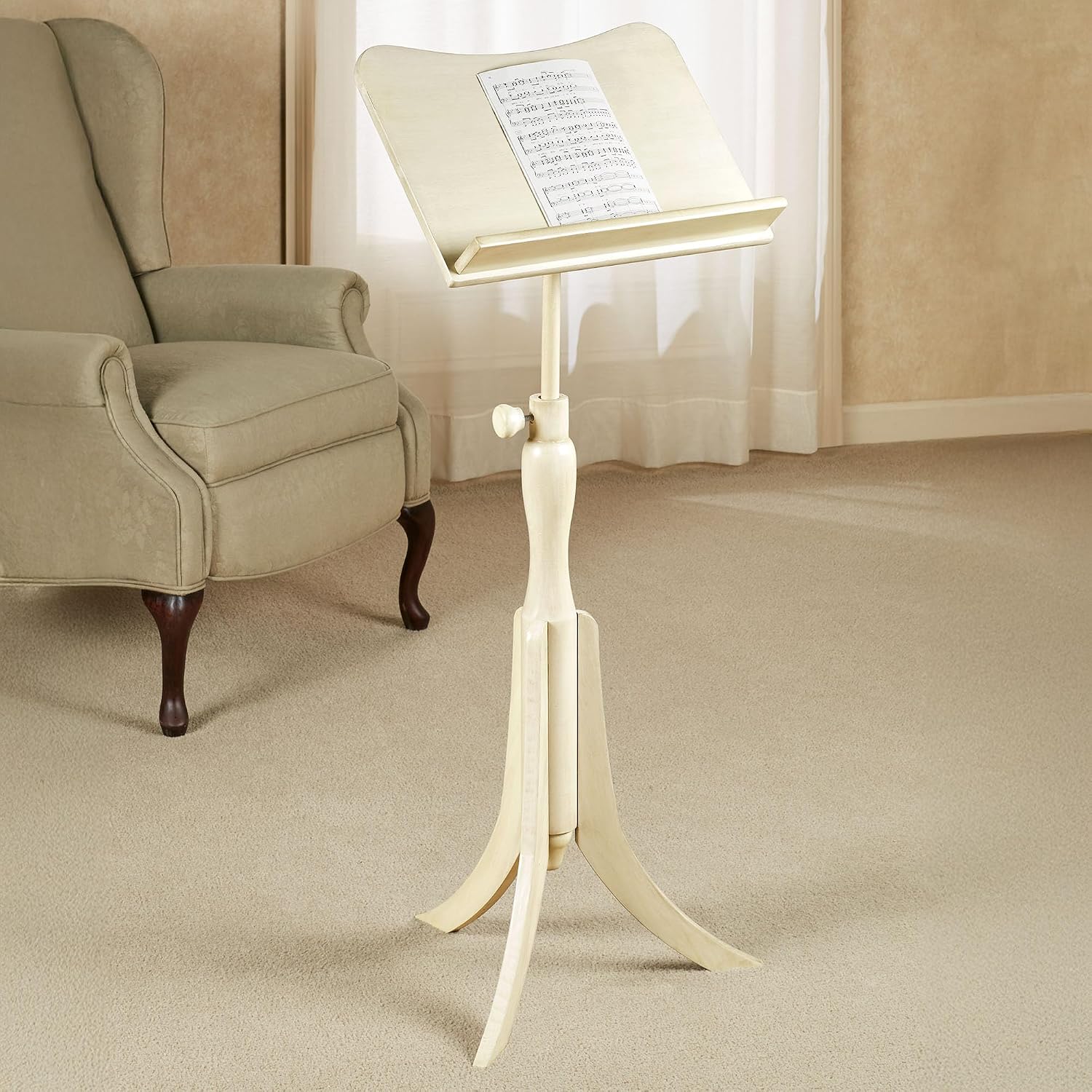 Parke Wooden Music Stand | Neutral Ivory | Tilting Holder & Adjustable Height for Sitting or Standing | Can Hold Sheet Music, Scores, or Books for Band Students, Libraries, Classrooms, or Performances
