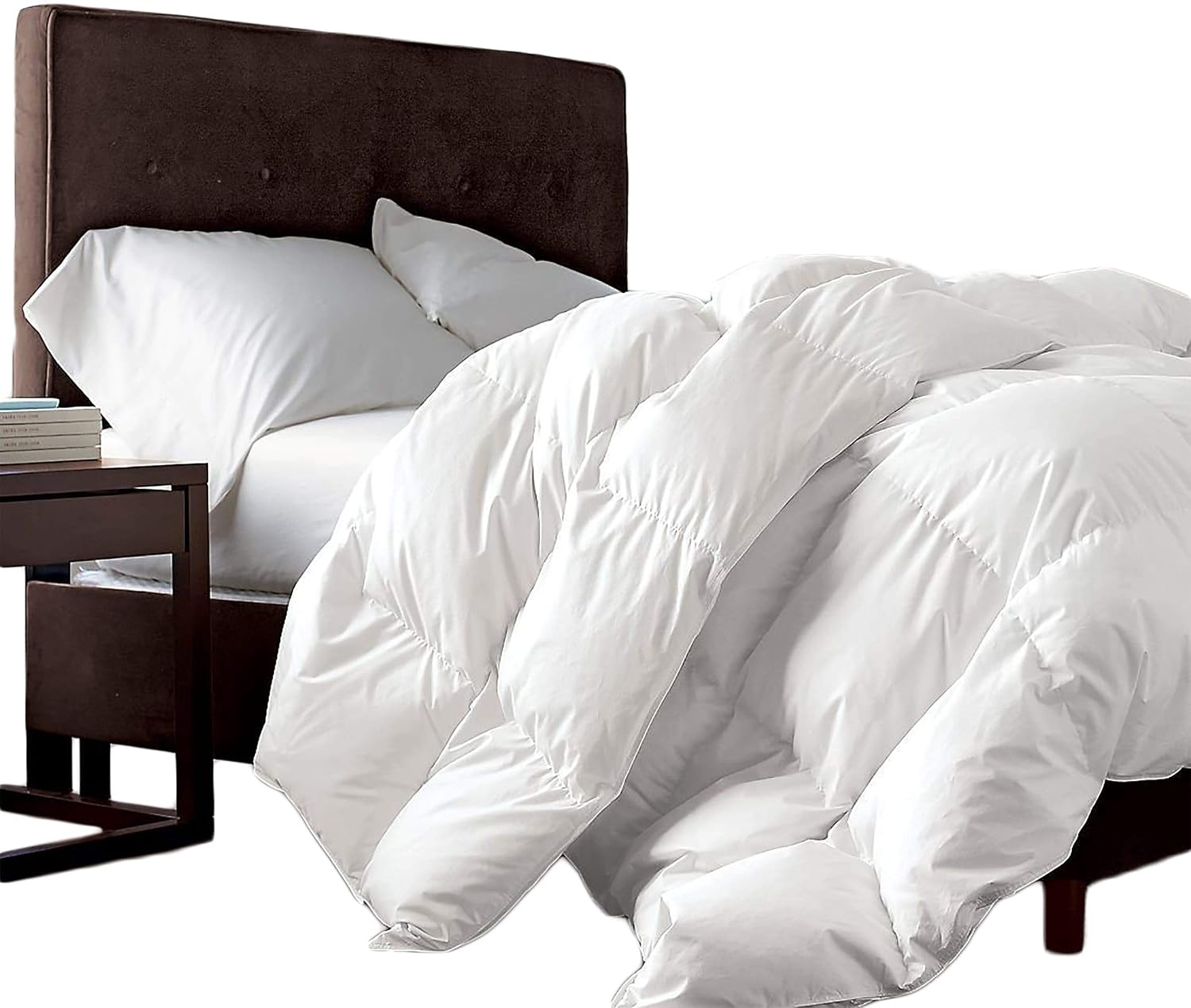 Luxurious Full/Queen Size Siberian Goose Down Comforter, 1200 Thread Count 100% Egyptian Cotton 750FP, 50oz, 1200TC, White Solid