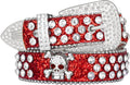 Rhinestone Skull Belt for Men, Genuine Leather belts, Bling Western Studded Y2K Leather Belt