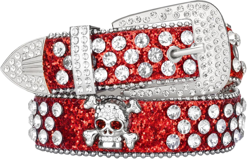 Rhinestone Skull Belt for Men, Genuine Leather belts, Bling Western Studded Y2K Leather Belt