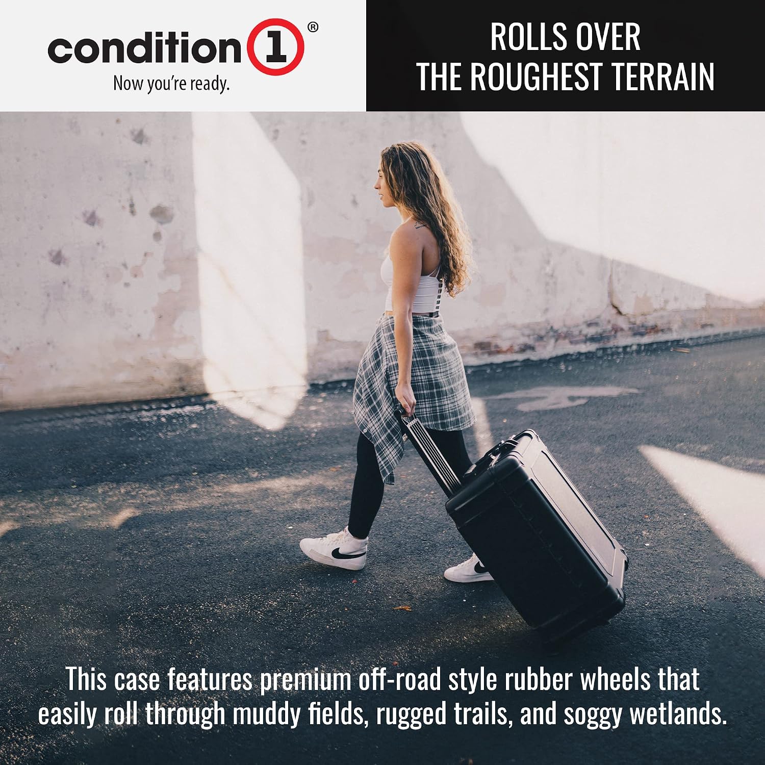 Condition 1 31' Large Waterproof Rolling Hard Travel Case Model 1258 with Wheels, Plastic Lockable, for Electronics, Tactical Gear, Made in USA, 31.6'x20.1'x12.66' Black