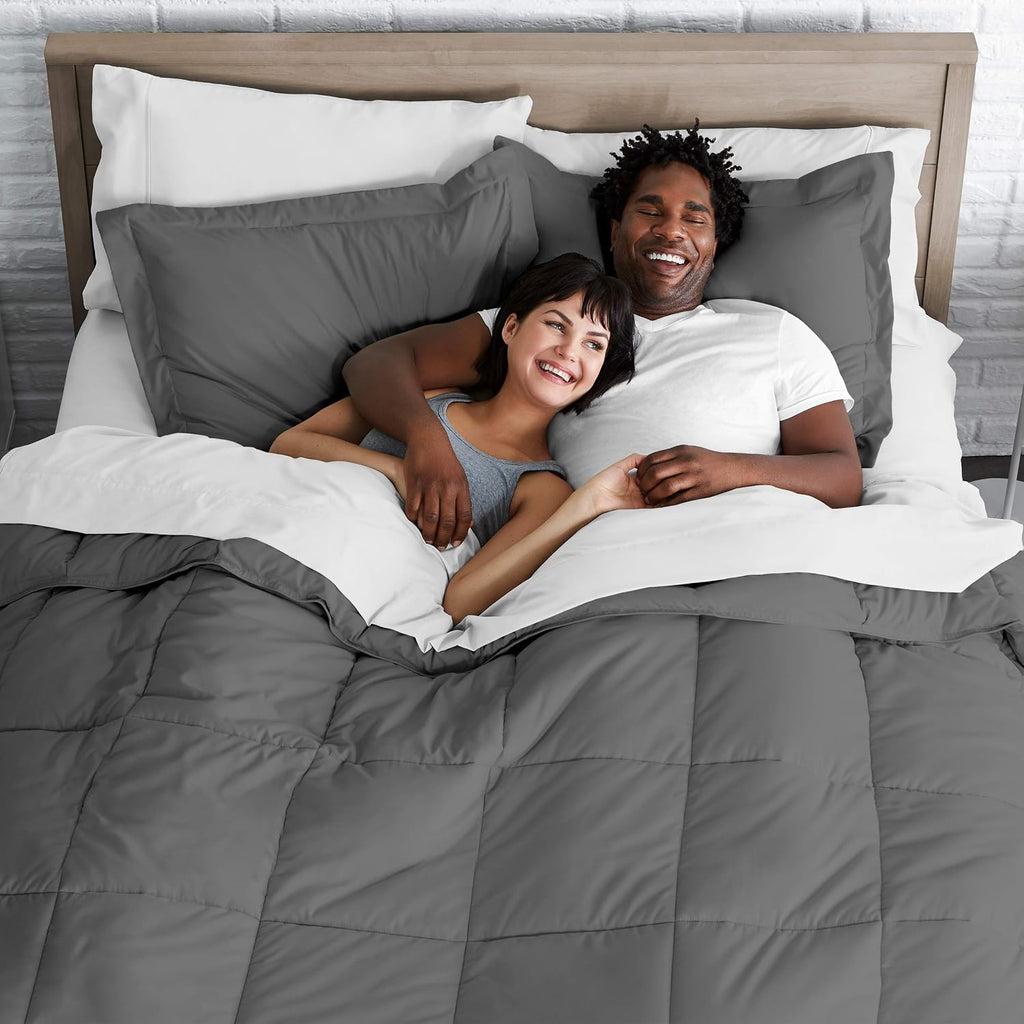 Oversized Queen All-Season Cooling Warmth Comforter Set – 3 Piece Bedding – 100% Egyptian Cotton, Long-Staple & Silky Soft – Luxury Hotel-Quality Duvet Insert – Machine Washable - Dark Gray