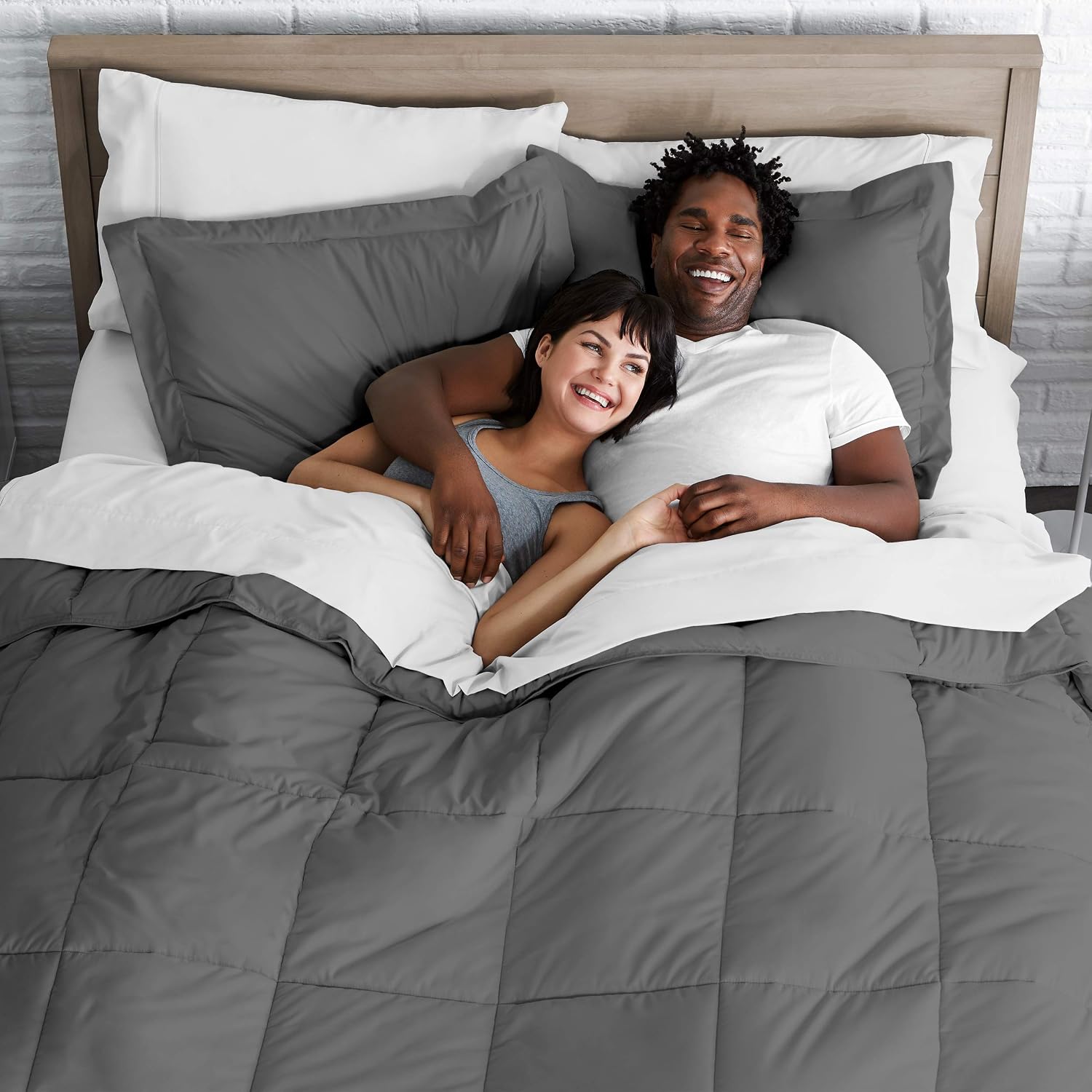Oversized Queen All-Season Cooling Warmth Comforter Set – 3 Piece Bedding – 100% Egyptian Cotton, Long-Staple & Silky Soft – Luxury Hotel-Quality Duvet Insert – Machine Washable - Dark Gray