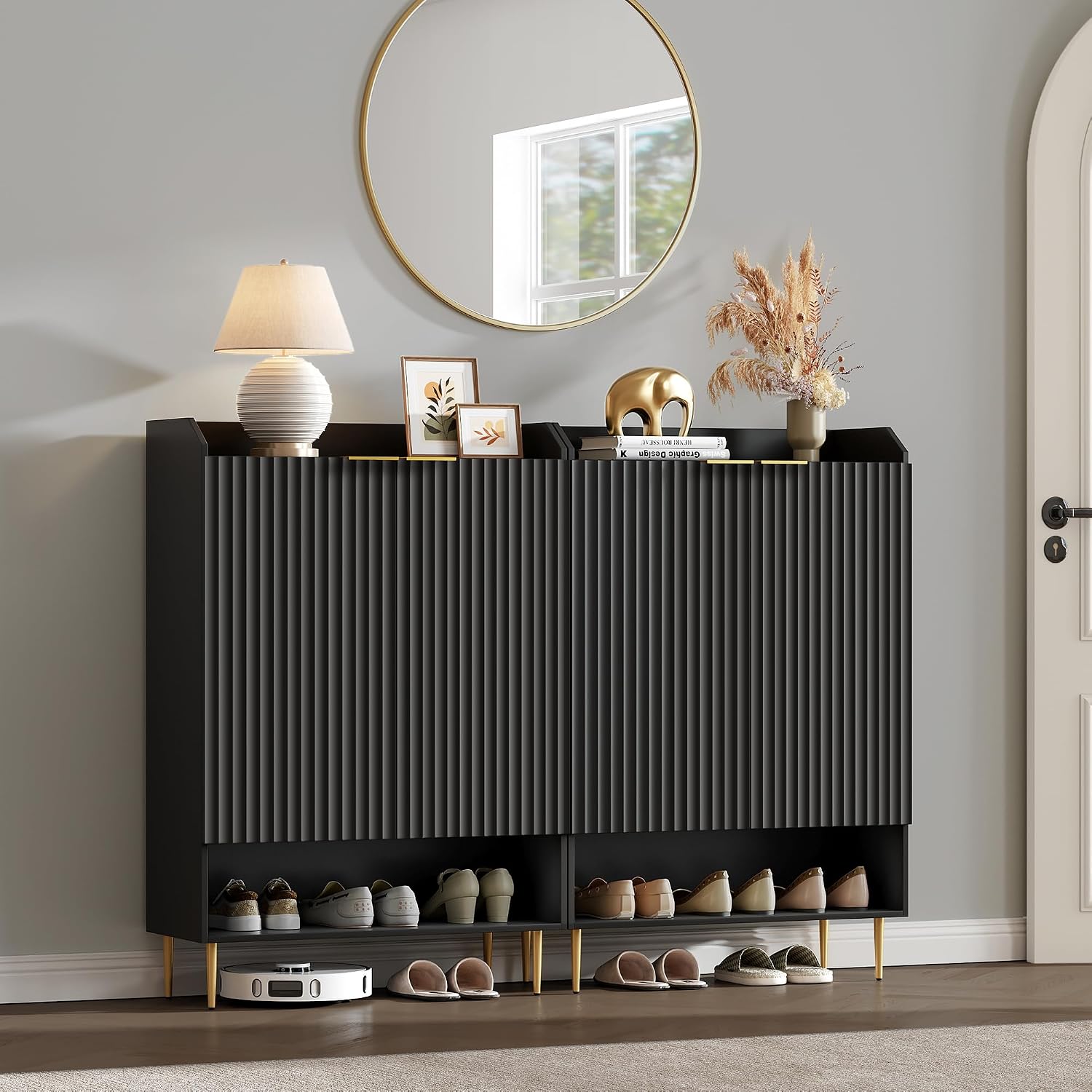 SICOTAS Shoe Cabinet Set of 2-56 Pairs Large Shoe Storage Cabinet, 50.7' Tall 7-Tier Entryway Shoe Cabinet Storage with Adjustable Shelves for Entryway Hallway Living Room Front Door, Black