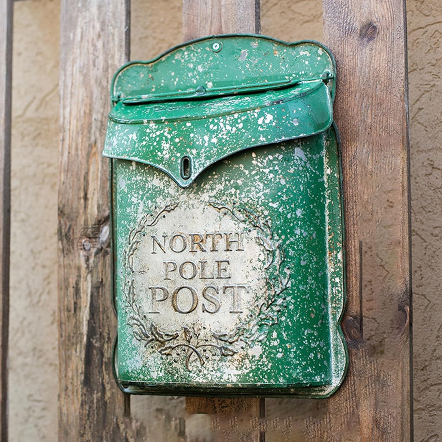 MELPHI Vintage Wall Mailbox, Metal Mailbox Large Capacity, Vintage Post Box with Cover, Wall Mount Mail Box for Garden, Outside, Coffee, Shop, Rustic Farmhouse (Color : Green)