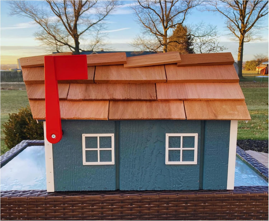 Boxwood and Mum Handmade Wooden Farmhouse Mailbox for Outside, Use as Wall Mount Mailbox or Traditional Post Box, Decorative Large Mailbox Amish Made in USA (Red)