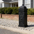 Copper Mailbox, Large Lockable Package Drop Box with Roman Statue, Rustproof Cast Aluminum Mail Boxes for Outside, Vintage Post-Mount Design, Weatherproof & Elegant Garden Letter Box (Black)