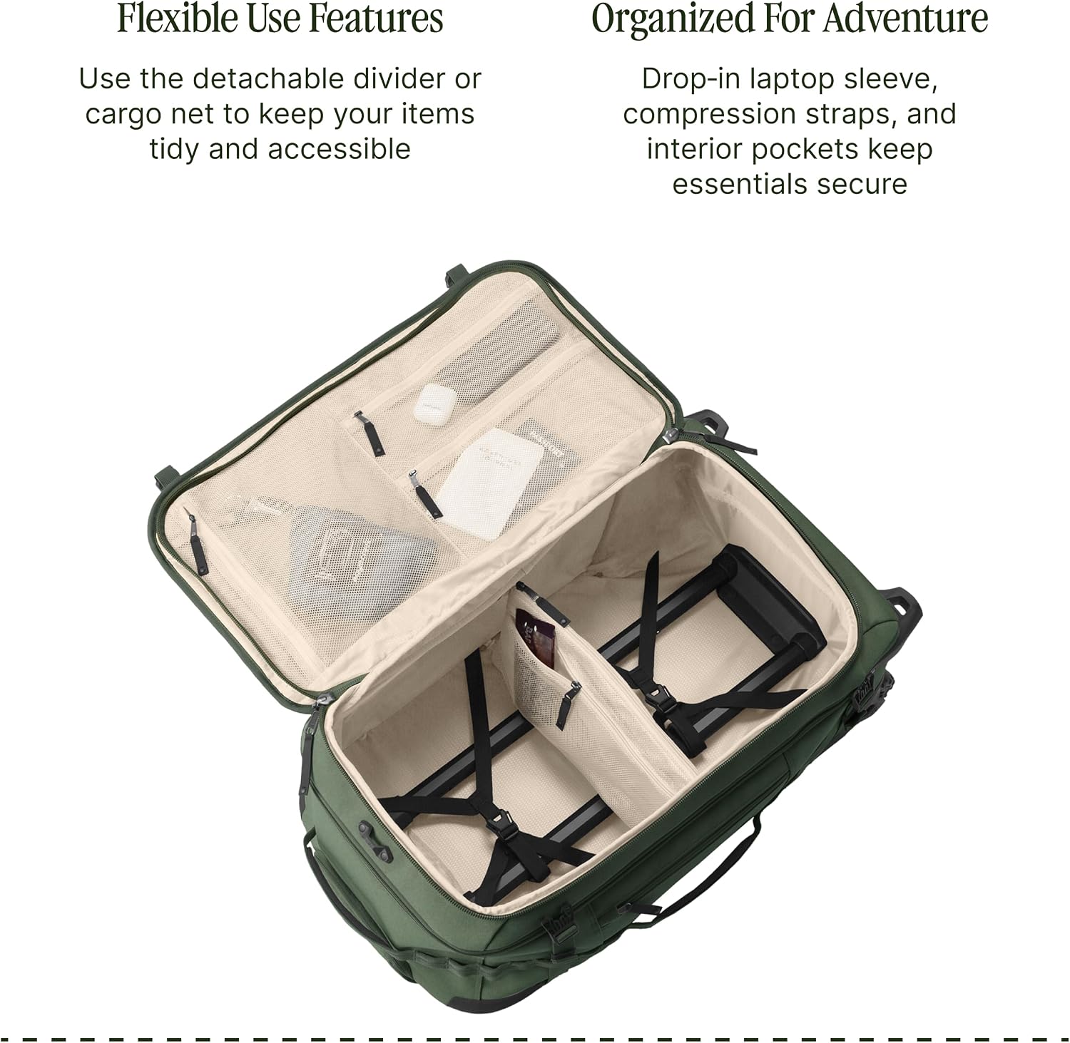 Eagle Creek Gear Warrior XE 2-Wheel Luggage to Keep Travel Items Organized - Smooth Rolling Wheels - Telescoping Handle - Padded Laptop Pocket - Jungle Green - 27'