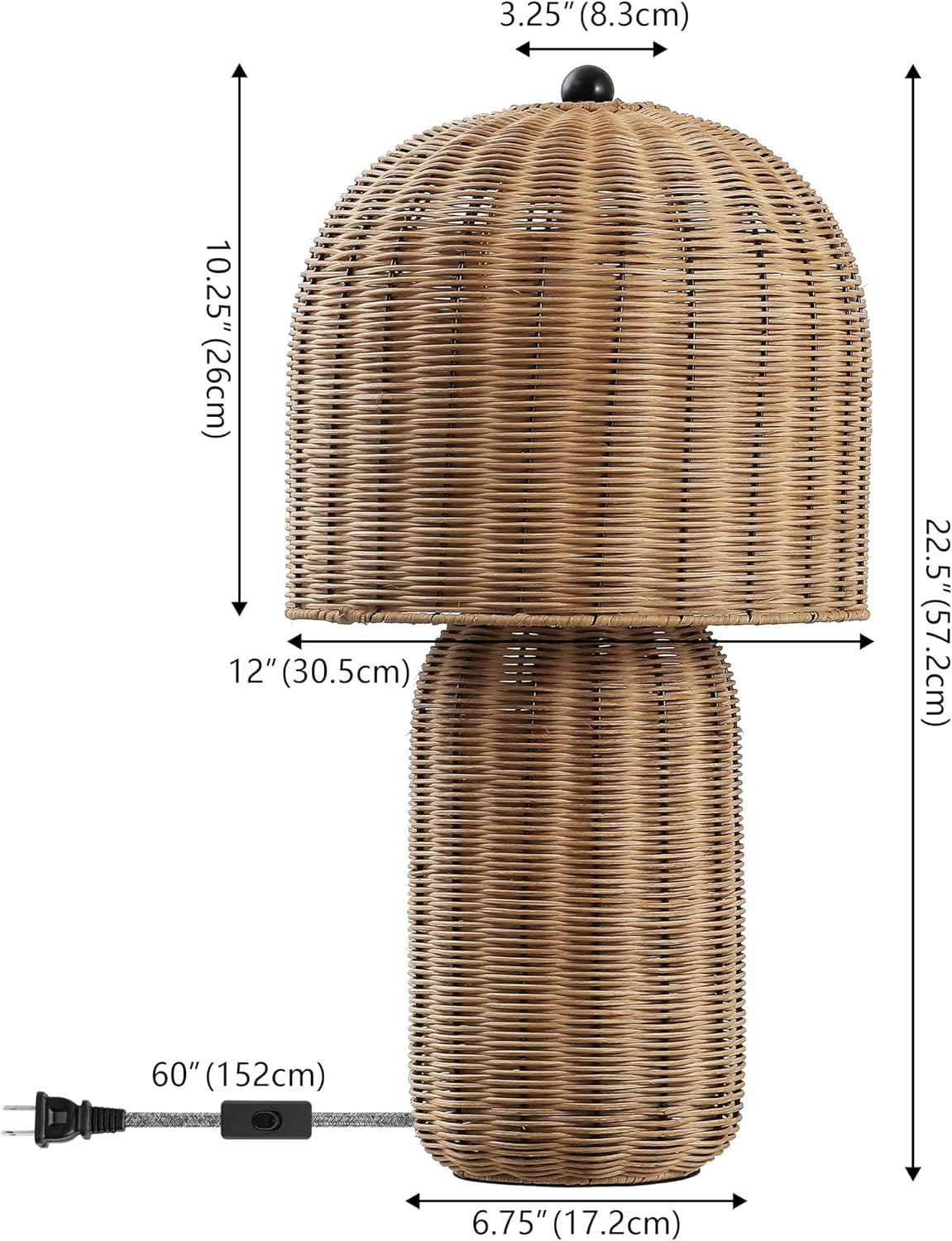 JONATHAN Y 22.5' Natural Brown Modern Coastal Woven Rattan Arched Table Lamp, Scandinavian Minimalist Bedside Lamp for Living Room, Bedroom, LED Bulb Included JYL5702A