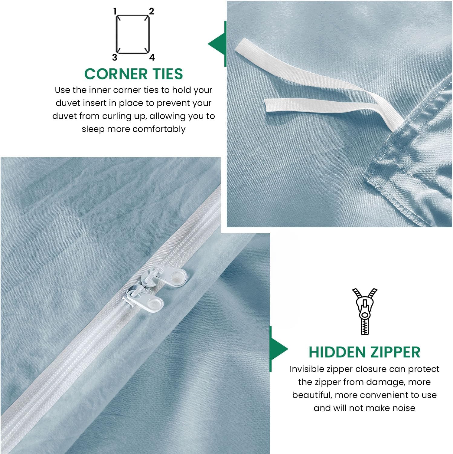 800TC 3 Sided Zipper Duvet Cover Set Soft Egyptian Cotton 3 Sided Zipper Closure, 3 PCS 1-Duvet Cover & 2- Pillow Shams - Oversize Queen Size (98' x 98') Inches, (Solid French Blue)